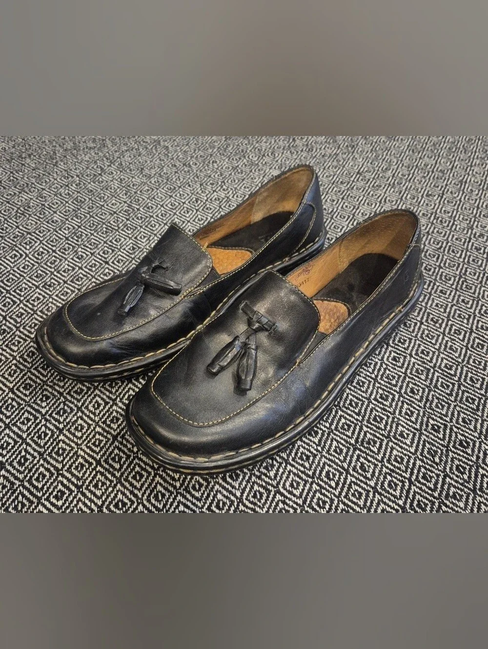 Born Black Leather Loafers With Tassels Size 6.5